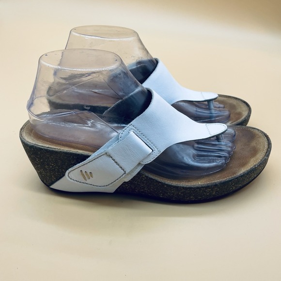 Clarks Women Shoes Wedge Heel Mule Sandals White Brown Size 9.5 M - Picture 3 of 7